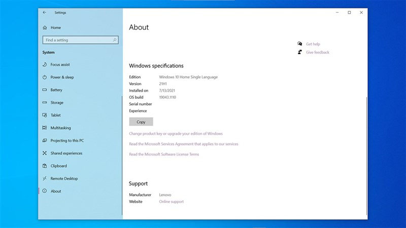 Chọn mục About để xem toàn bộ thông tin về hệ điều hành Chọn mục About