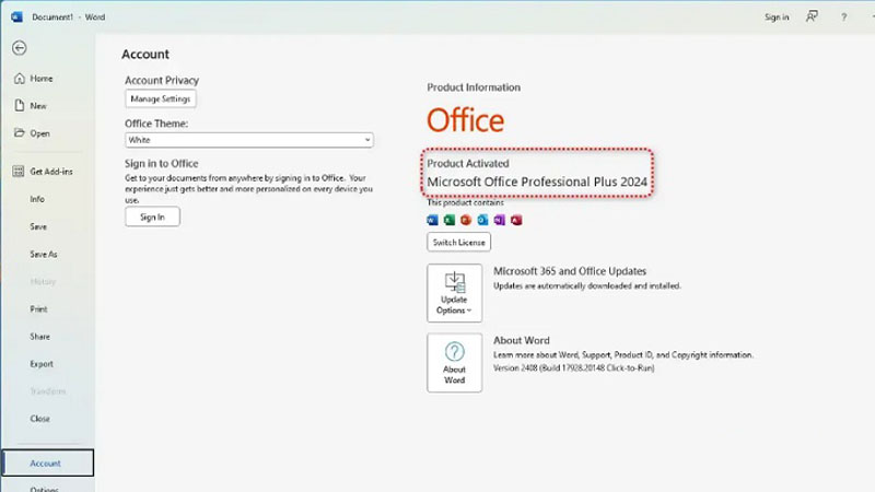 Vào Account xuất hiện mục Product Activated là bạn đã kích hoạt bản quyền Vào Account