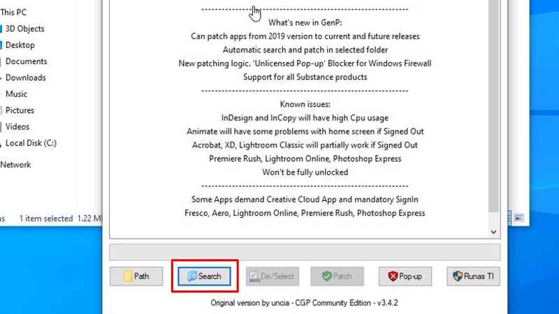 Bấm vào mục Search