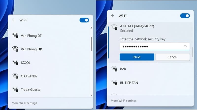 Biểu tượng WiFi sẽ chuyển sang chế độ Available Biểu tượng WiFi sẽ chuyển sang Available