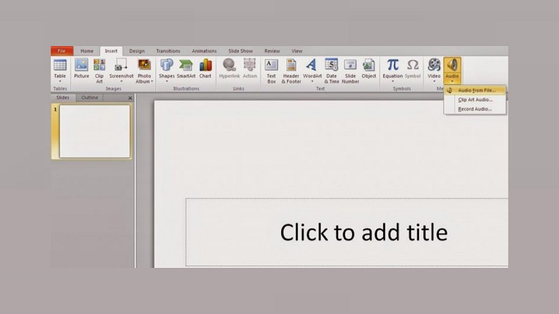 Mở công cụ ghi âm để chèn nhạc