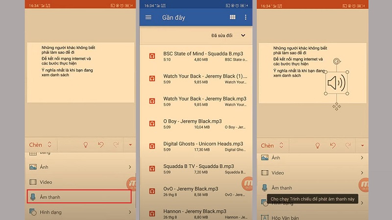 Mở công cụ chèn âm thanh và chèn nhạc