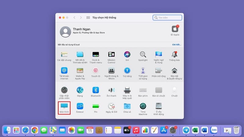 Trong cửa sổ bấm chọn vào mục Màn hình