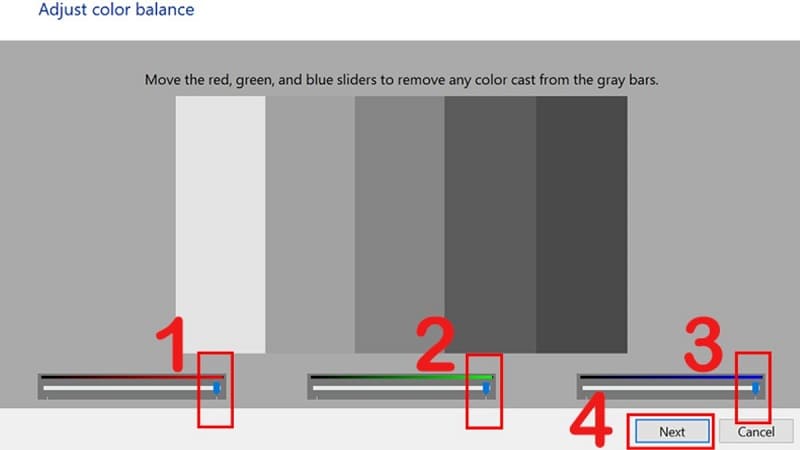 Chỉnh 3 thanh trượt các màu Đỏ, Xanh lá, Xanh dương