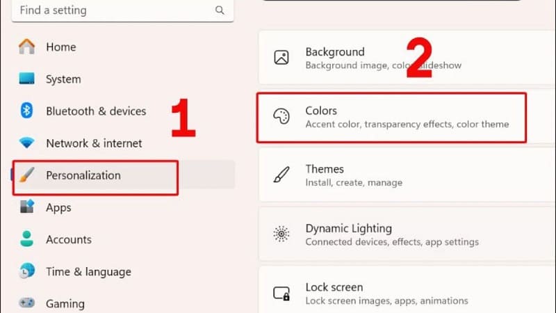 Mở setting và chọn Personalization