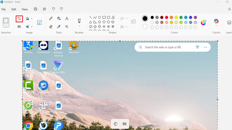 Nhấn vào mục Crop để cắt vùng hình ảnh đã chọn Nhấn vào mục Crop