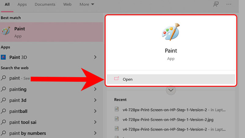 Mở cửa sổ Paint bạn nhấn tổ hợp phím Windows + S Mở cửa sổ Paint