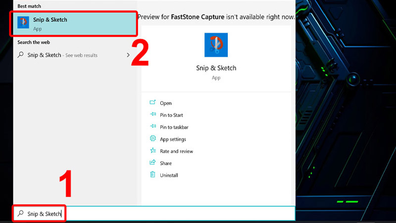 Gõ Snip & Sketch ở ô tìm kiếm