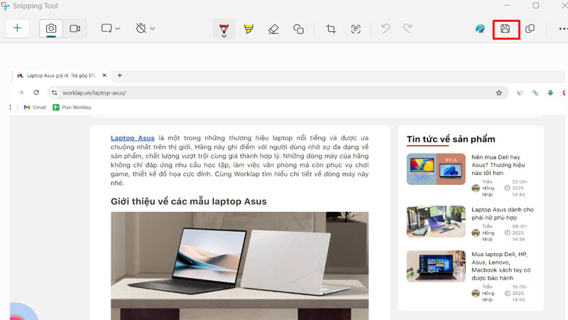 Nhấn Save để lưu ảnh vừa chụp màn hình vào máy tính Nhấn Save để lưu ảnh vào máy tính