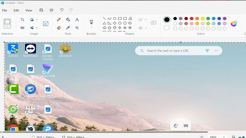 Mở ứng dụng Paint và dán ảnh bằng tổ hợp phím Ctrl + V Dán ảnh bằng tổ hợp phím Ctrl + V