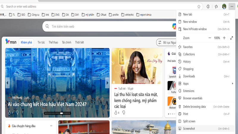 Mở trình duyệt Microsoft Edge và lựa chọn Web Capture Mở trình duyệt Microsoft Edge