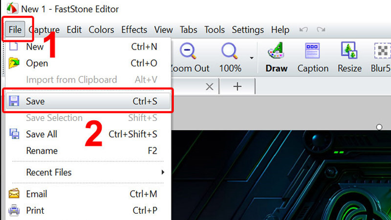 Vào mục File và chọn Save để lưu ảnh
