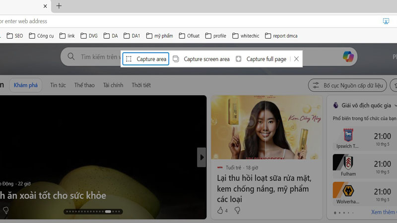 Thực hiện chọn mục Capture area hoặc Capture full page Chọn mục Capture area hoặc Capture full page