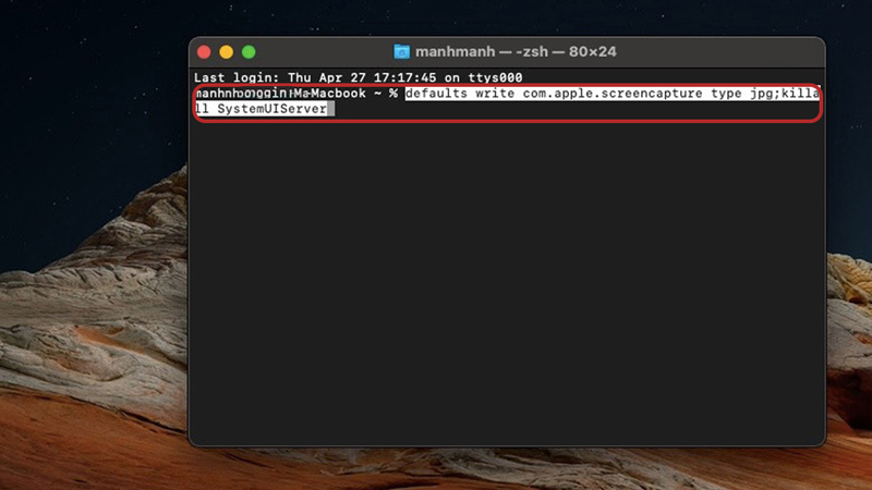 Dán dòng lệnh vào cửa sổ Terminal Dán dòng lệnh vào Terminal