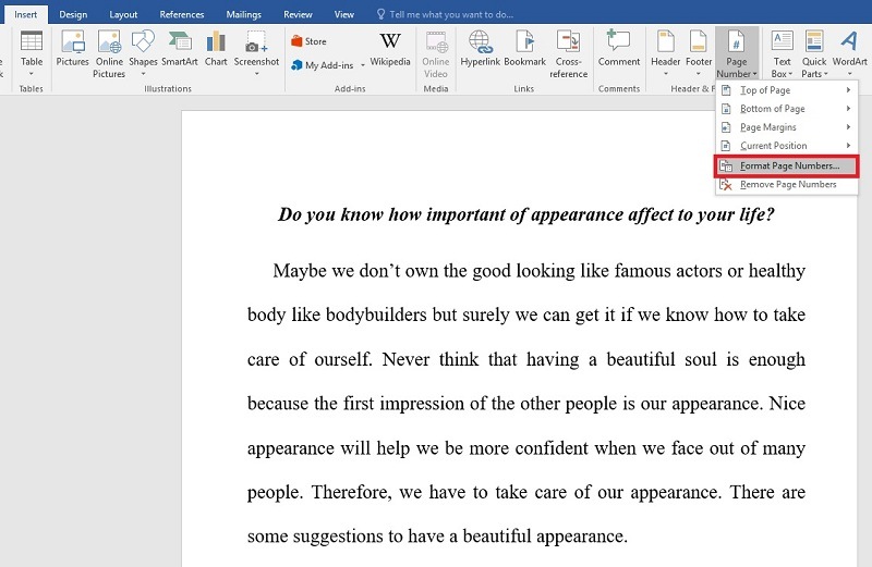 Chọn vào mục Page Number và thực hiện theo hướng dẫn