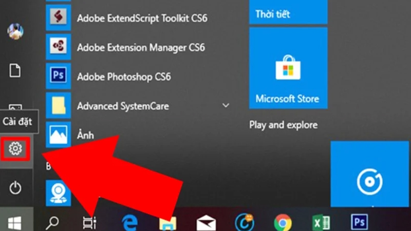 Nhấn nút Start rồi chọn vào mục Settings Nhấn nút Start - Chọn Settings