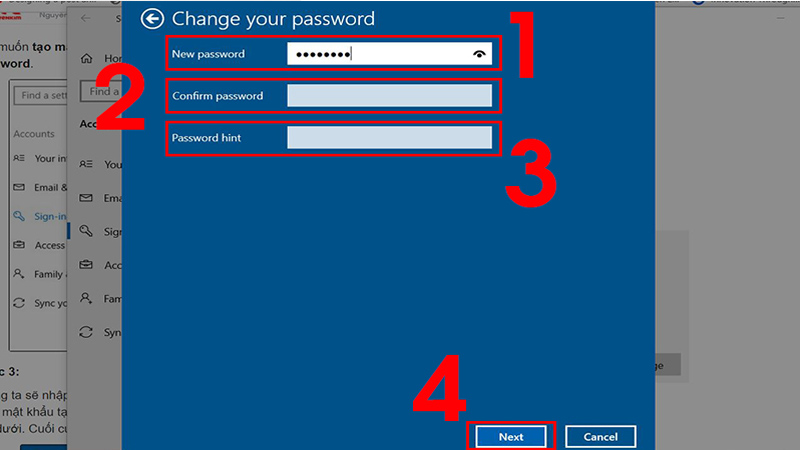 Nhập mật khẩu mới và xác nhận lại mật khẩu Nhập mật khẩu mới