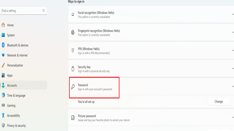 Nhấn vào Password để thay đổi mật khẩu laptop Lenovo Nhấn vào Password