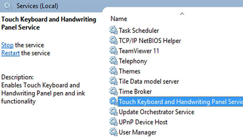 Tìm tính năng “Touchpad Keyboard and Handwriting Panel Service”