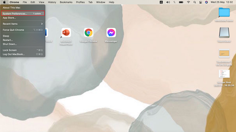 Nhấp chuột chọn System Preferences Chọn mục System Preferences