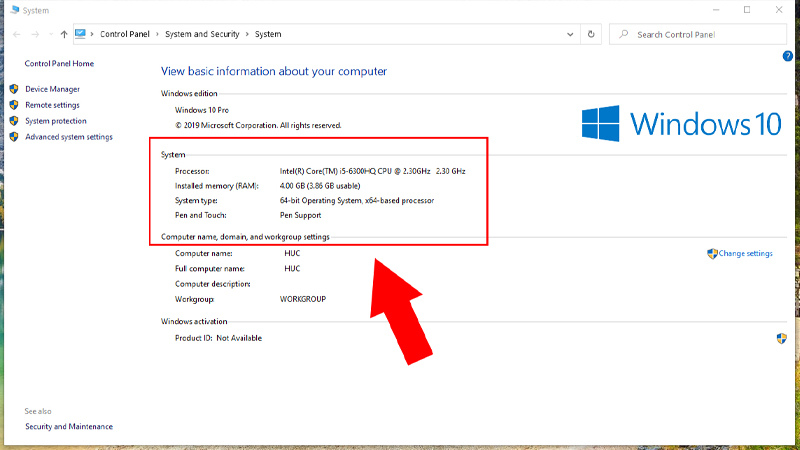 Đầy đủ thông tin về cấu hình máy được hiển thị ở System Properties Đầy đủ thông tin về cấu hình máy ở System Properties