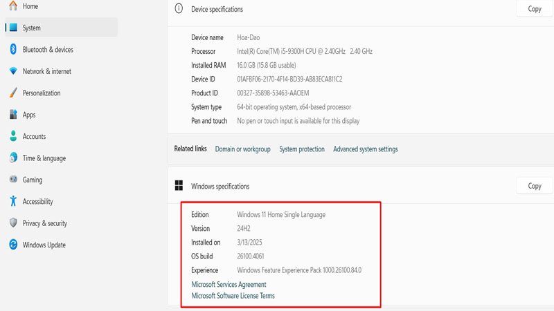 Trong phần Windows specifications bạn sẽ thấy thông tin phiên bản Win Trong phần Windows specifications sẽ thấy phiên bản Win