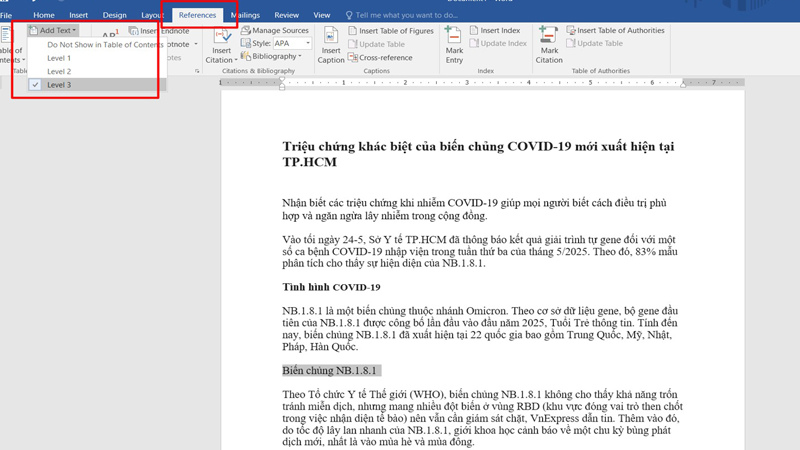 Thực hiện chọn Level 3 cho mục con trong bài viết Thực hiện chọn Level 3 cho mục con