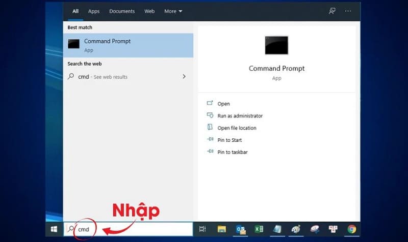 Nhập CMD để chạy Command Prompt dưới quyền Admin Nhập CMD để chạy Command Prompt