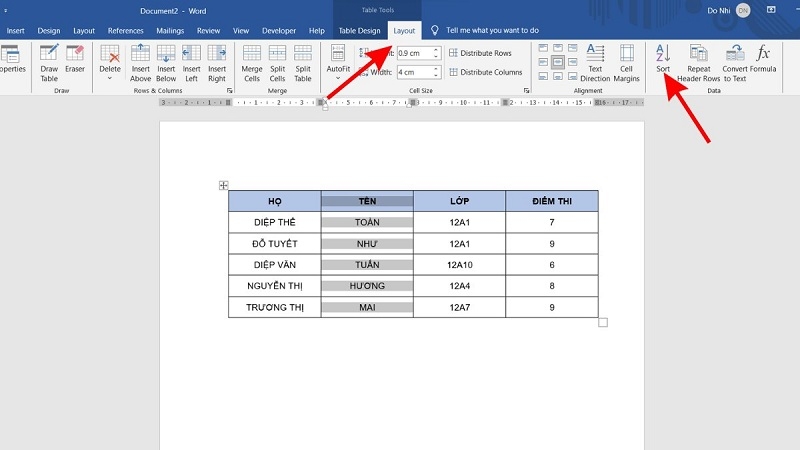 Mở công cụ như hướng dẫn trên màn hình Mở công cụ sắp xếp như hướng dẫn