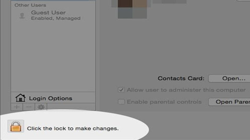 Nhấp vào biểu tượng ổ khóa ở góc dưới bên trái cửa sổ