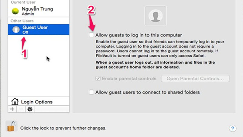 Tích chọn vào ô “Allow guests to log in to this computer”