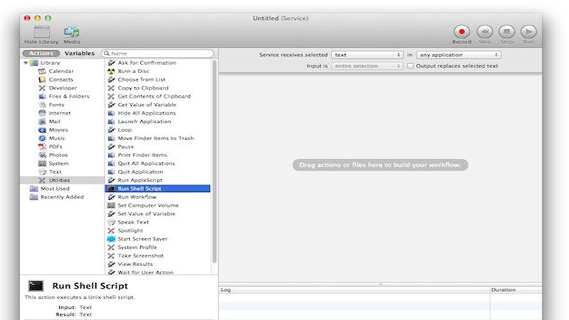 Nhấp đúp chuột vào mục Run Shell Script