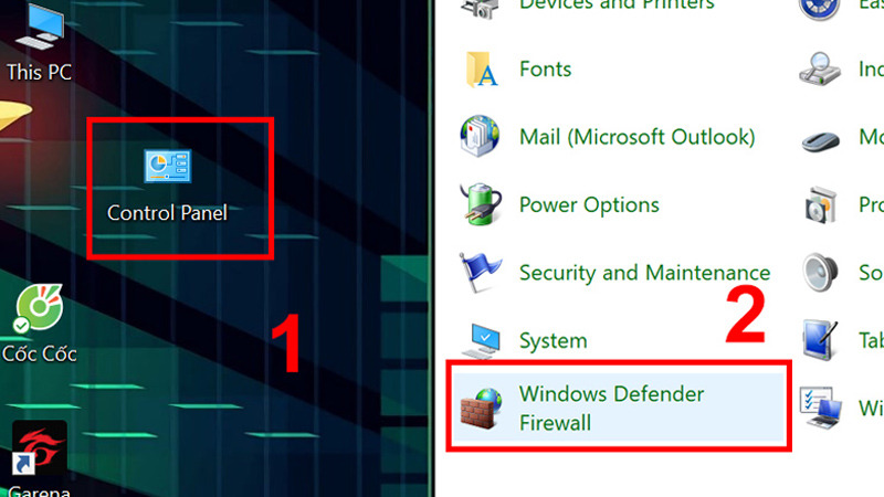 Nhấp Control Panel và chọn mục Windows Defender Firewall