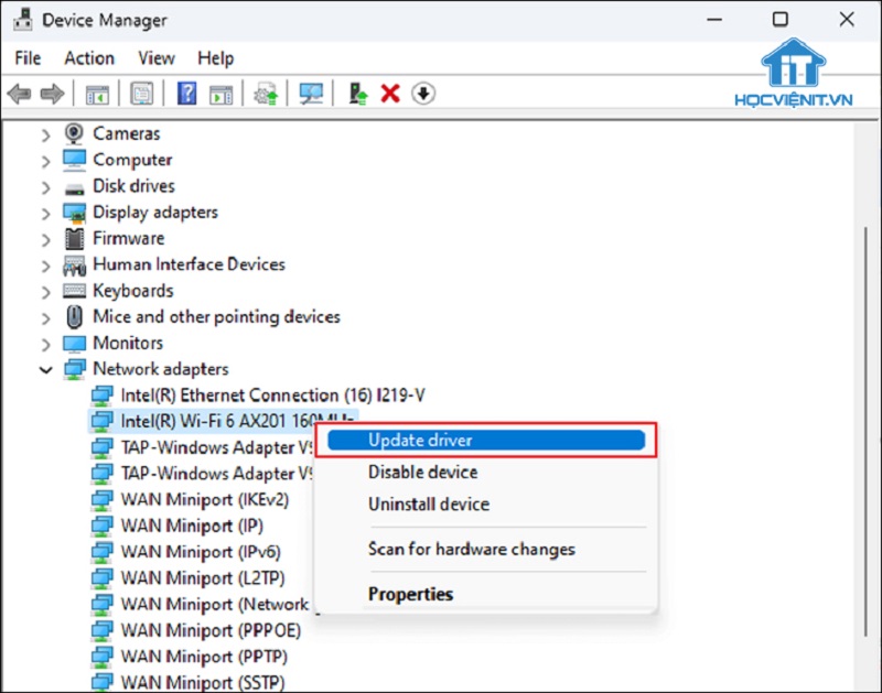 Sửa lỗi wifi turned off windows 10 bằng cách cập nhật driver card mạng