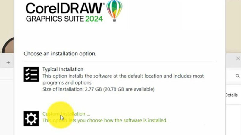 Chọn mục “Custom Installation”