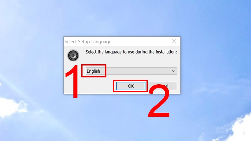 Chọn ngôn ngữ English và nhấn OK để xác nhận Chọn ngôn ngữ English, sau đó nhấn OK