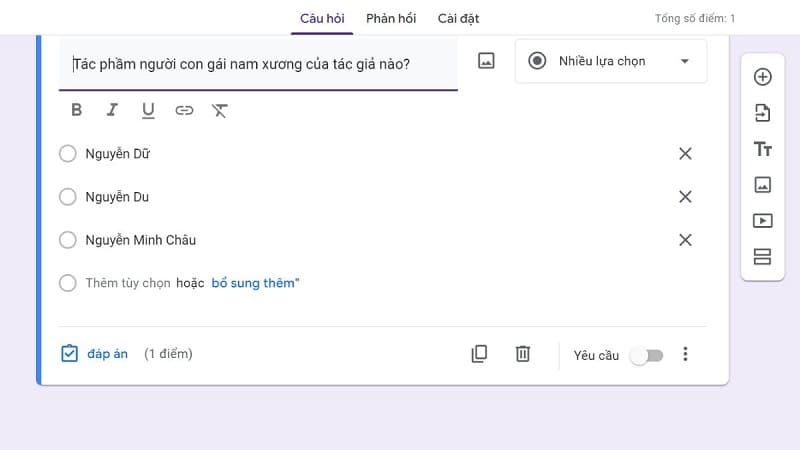 Quay lại mục câu hỏi để lựa chọn phần đáp án Vào mục câu hỏi để chọn phần đáp án