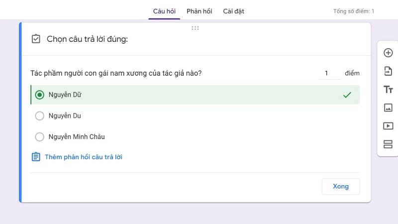 Chọn đáp án đúng nhất, rồi nhập số điểm cho câu hỏi Chọn vào đáp án đúng nhất, sau đó nhập số điểm