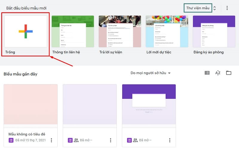 Chọn biểu tượng dấu cộng Trống để tạo dự án mới Nhấn vào biểu tượng dấu cộng Trống để tạo dự án