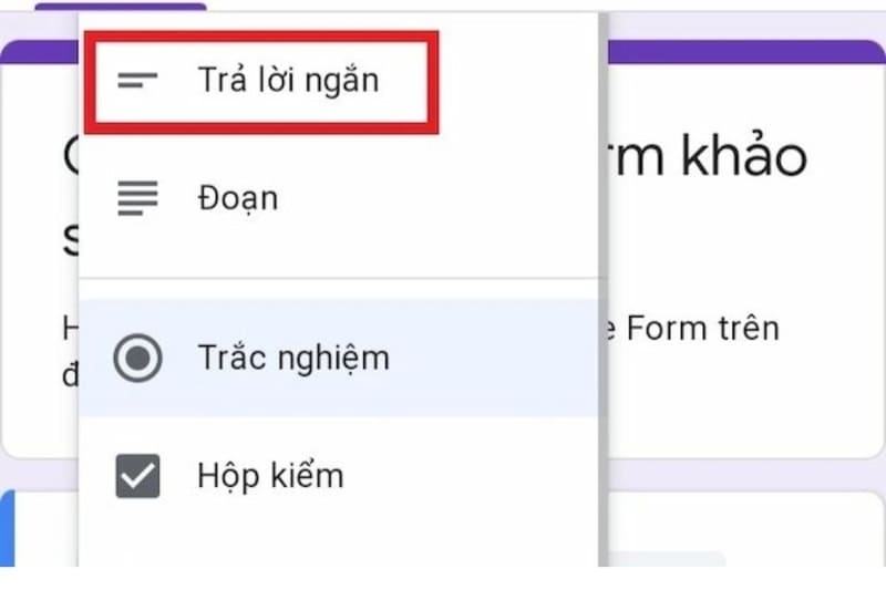 Bấm chọn vào "Trà lời ngắn" để chọn kiểu phản hồi Bấm vào mục "Trà lời ngắn" để chọn kiểu phản hồi