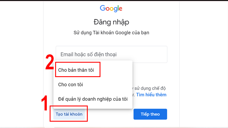 Chọn tạo tài khoản mới trên Google Play Cách tạo tài khoản mới trên Google Play