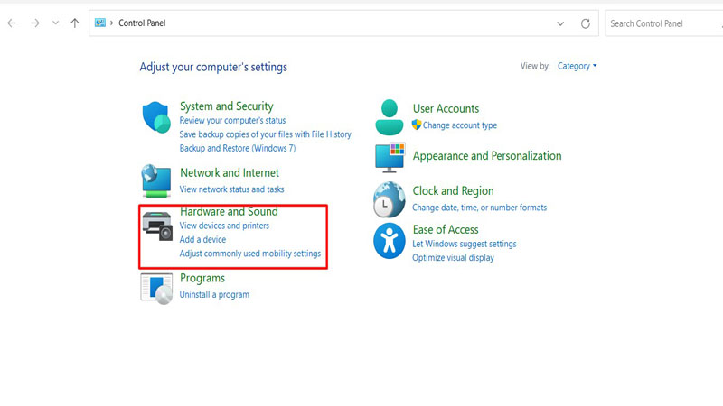 Chọn Hardware and Sound