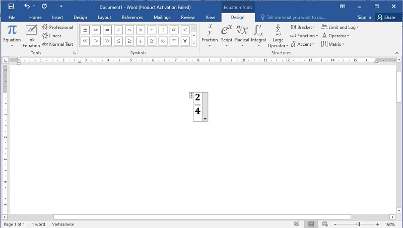 Phân số sau khi được thực hiện