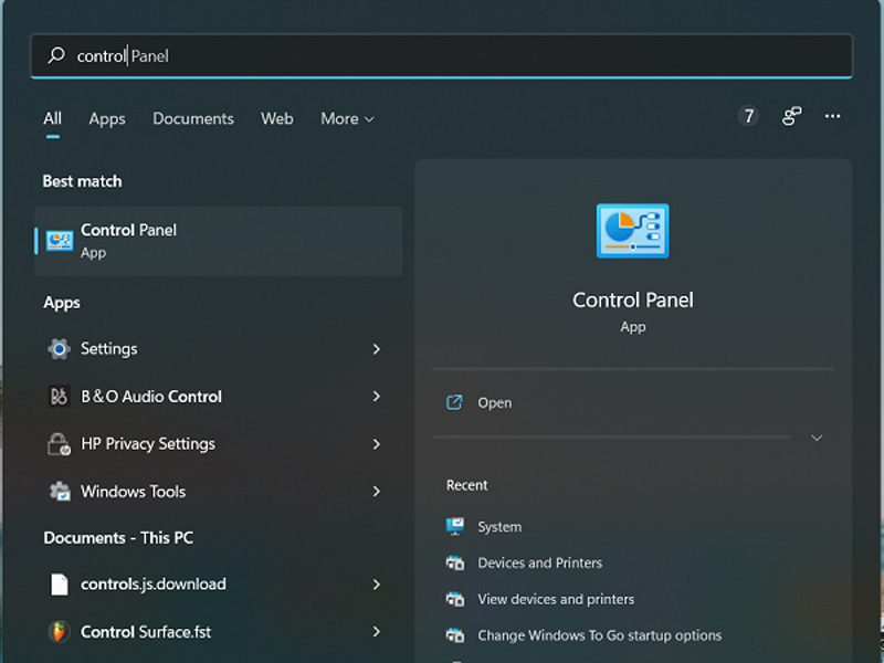 Nhấp chuột chọn vào mục Control Panel Chọn vào mục Control Panel