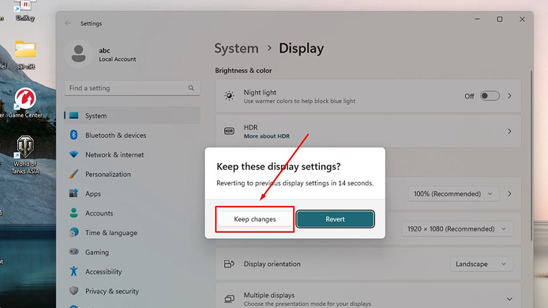 Dùng chuột hấn Keep changes để lưu lại Nhấn Keep changes để lưu lại