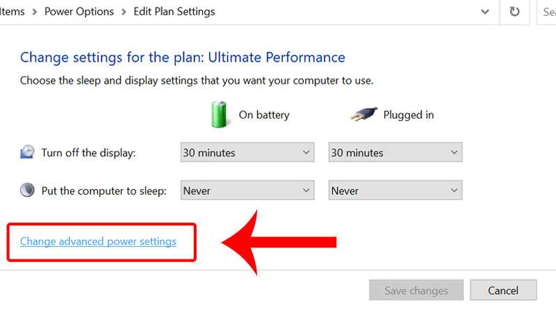 Nhấp chuột vào mục Change Advanced power setting Chọn mục Change Advanced power setting