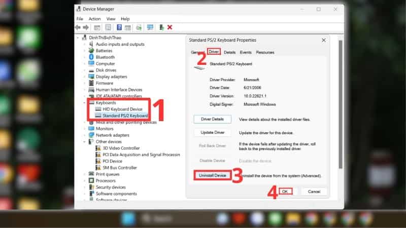 Gỡ và cài đặt lại driver bàn phím qua Device Manager