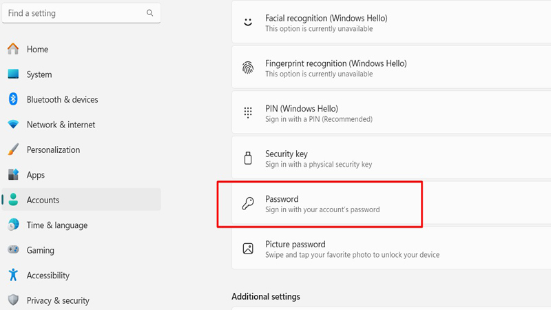 Vào Sign-in options rồi chọn hình thức mật khẩu muốn thay đổi Vào Sign-in options chọn hình thức mật khẩu muốn thay đổi