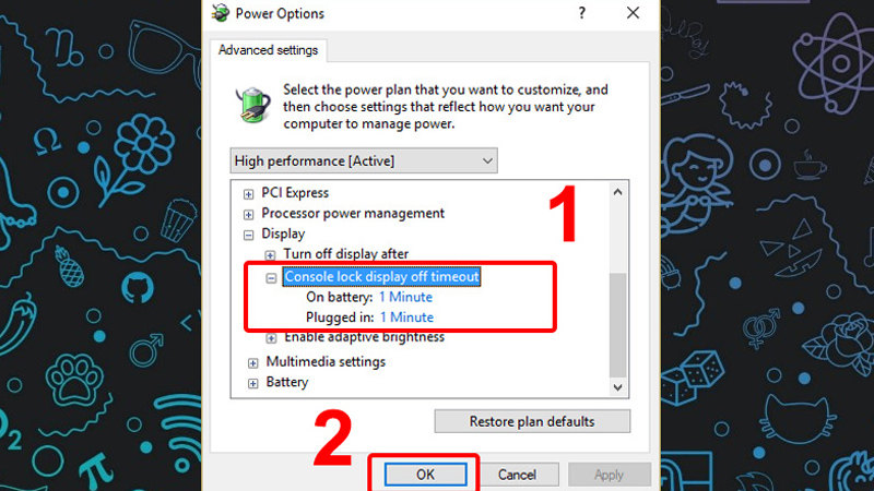 Nhấn chuột vào mục Console lock display off timeout  Nhấn chuột vào Console lock display off timeout