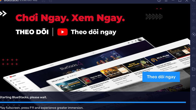 Cài đặt BlueStacks CH Play sẽ tiến hành tự động Cài đặt BlueStacks CH Play